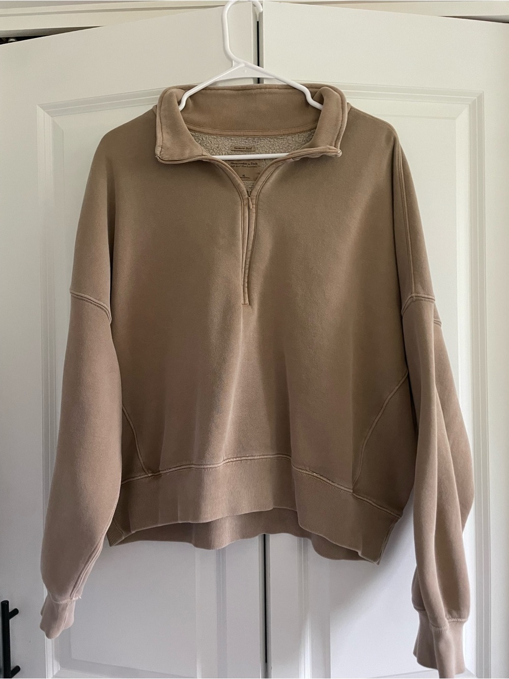 Abercrombie & Fitch Taupe Cropped Half-Zip Sweatshirt